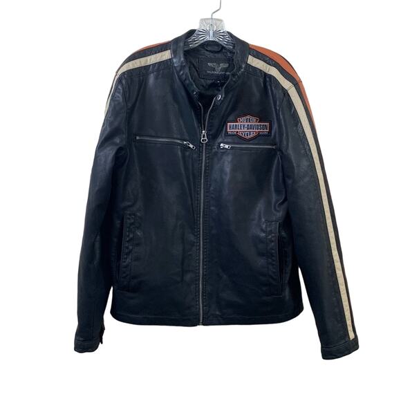 Harley Davidson x Wilson Leather Faux Leather Black/Orange Moto Jacket